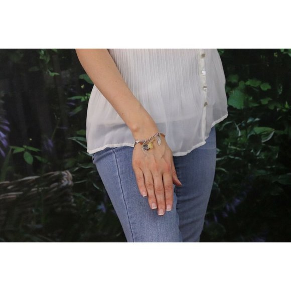 Sterling Silver Leaf Charm Bracelet Orange, Red,Yellow, Quartz Beads 7 inch - Picture 4 of 9